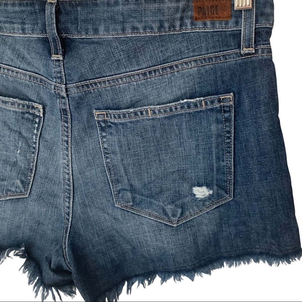 PAIGE Daryn Denim Shorts Izza Destructed Frayed Raw Hem Cut Offs - Picture 10 of 12